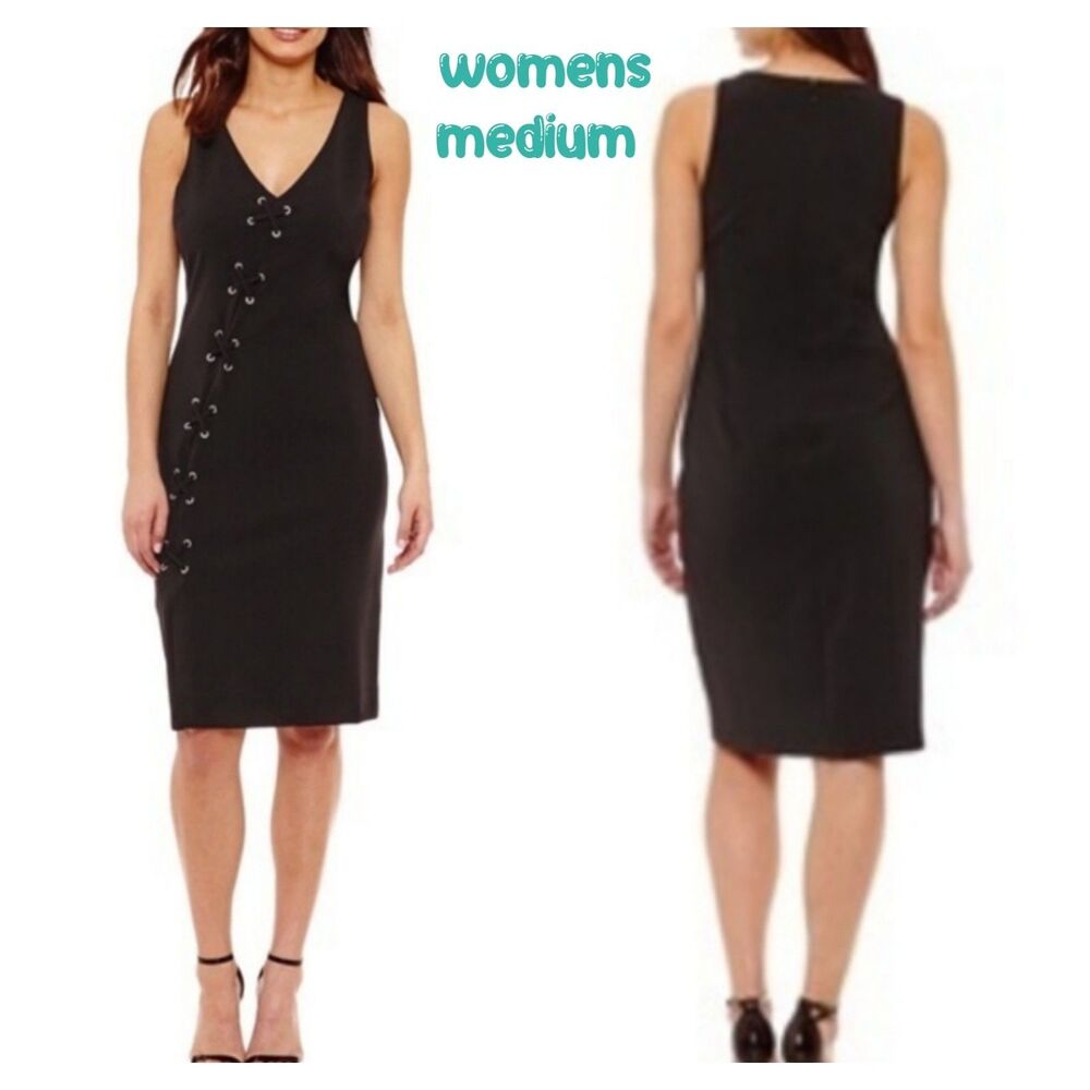 Bold Elements Sleveless Criss Cross Lace Up Bodycon Midi Dress LBD Women Med
